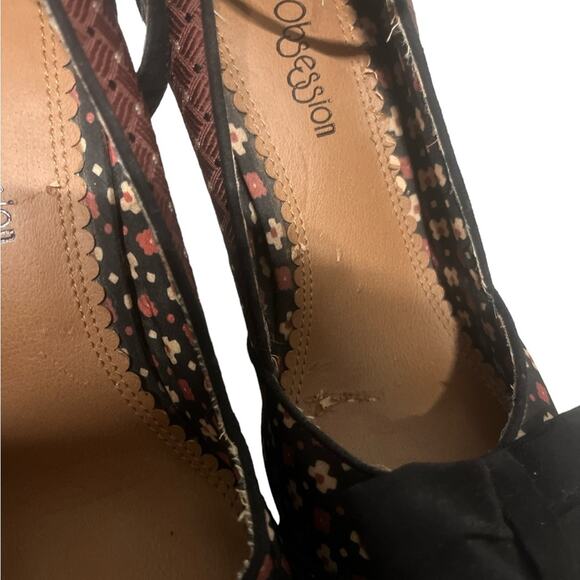 Retro suede & mixed fabric ankle strap heels - Picture 6 of 6